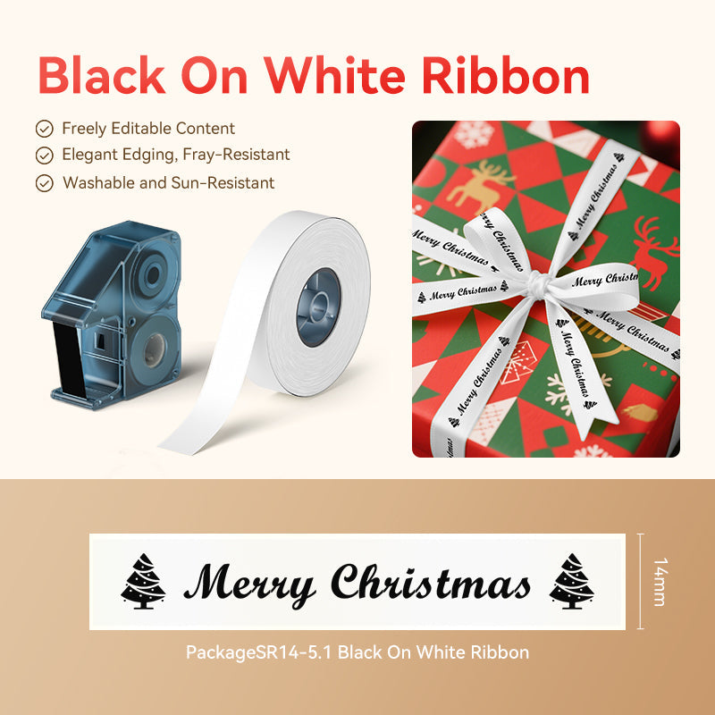 NIIMBOT - N1 Satin Gift Ribbon - 14mm x 5.1m - Black on White
