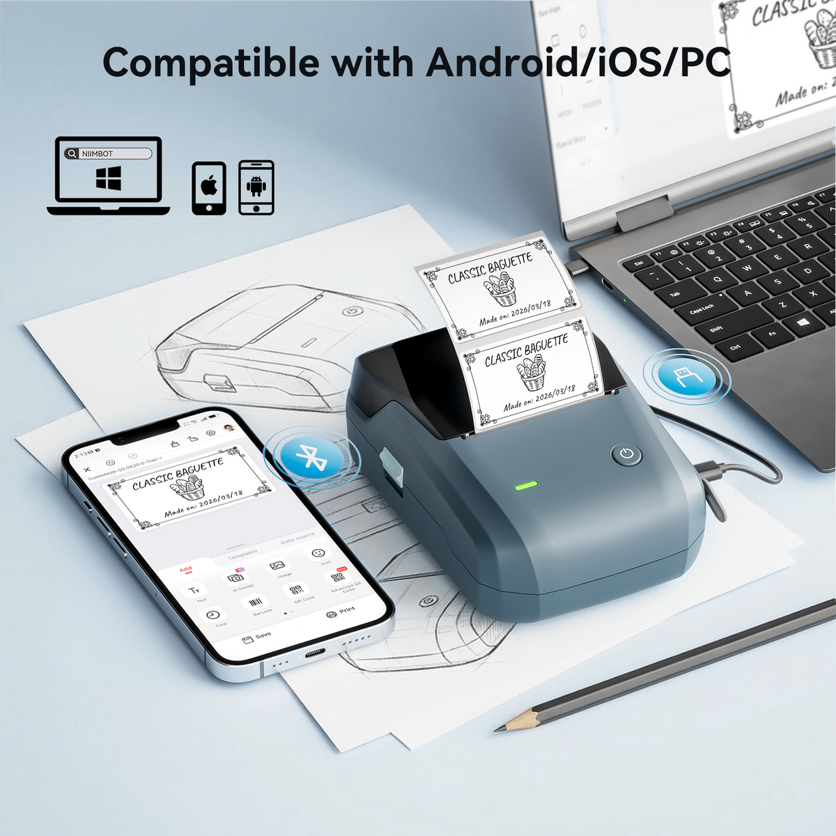 NIIMBOT - B1 Bluetooth Label Printer Incl Label Roll