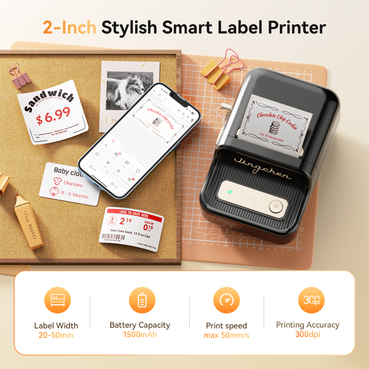 NIIMBOT - B21 Pro 300dpi Bluetooth Label Printer Incl Label Roll