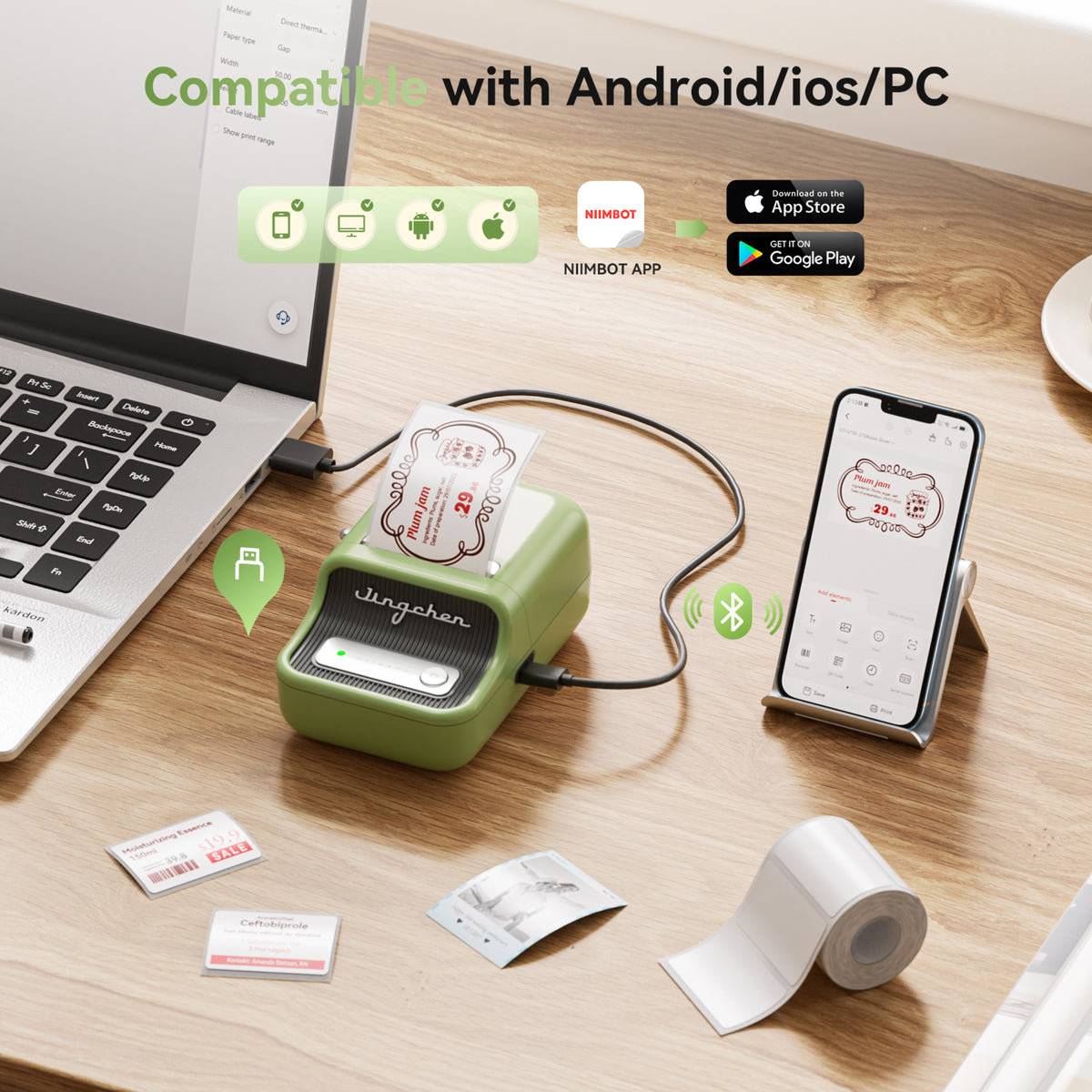 NIIMBOT - B21 Pro 300dpi Bluetooth Label Printer Incl Label Roll
