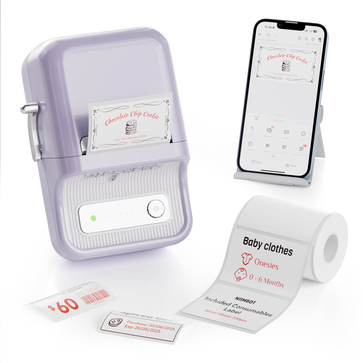 NIIMBOT - B21 Pro 300dpi Bluetooth Label Printer Incl Label Roll
