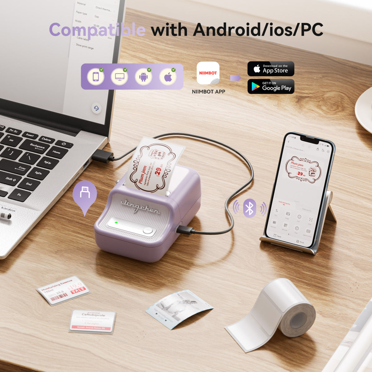 NIIMBOT - B21 Pro 300dpi Bluetooth Label Printer Incl Label Roll
