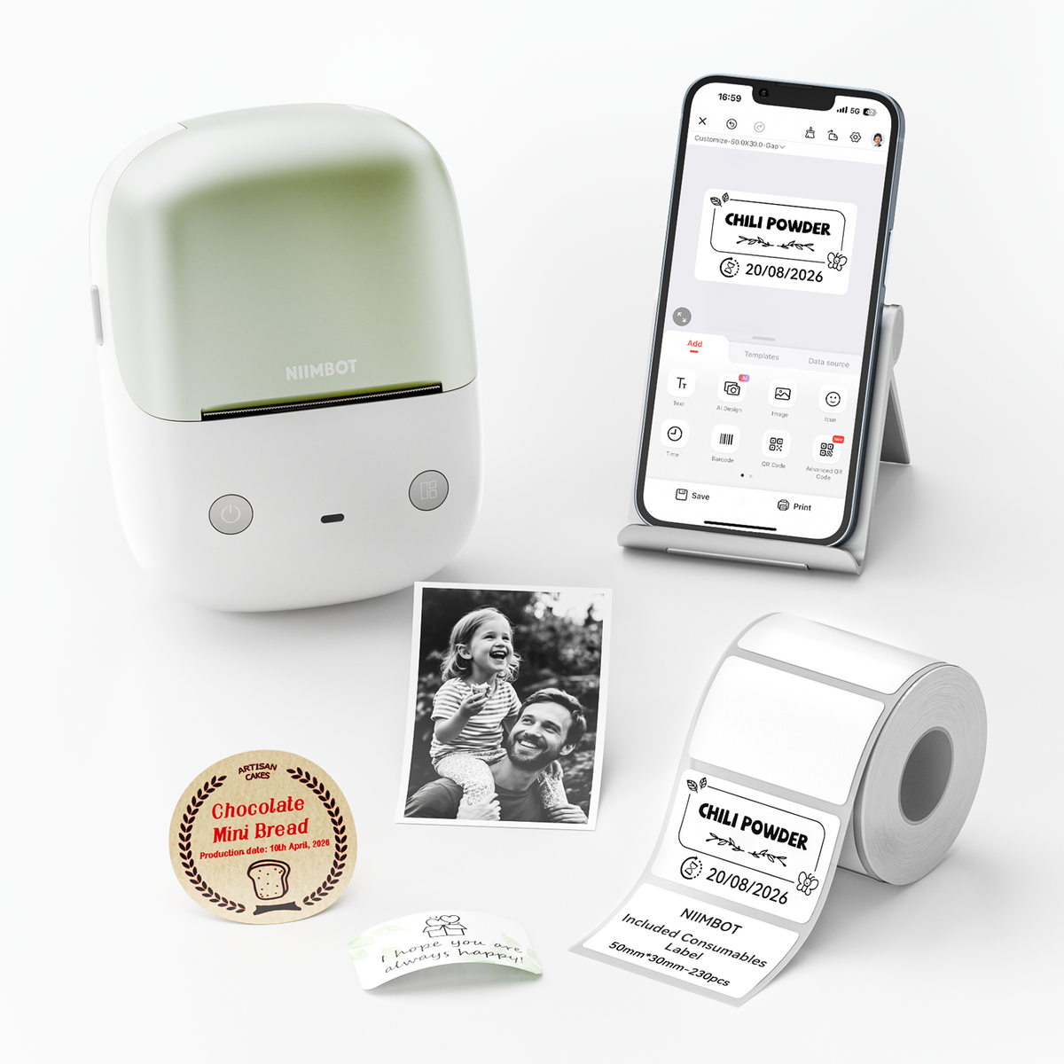 NIIMBOT - B2 Pro 300dpi Bluetooth Label Printer Incl Label Roll