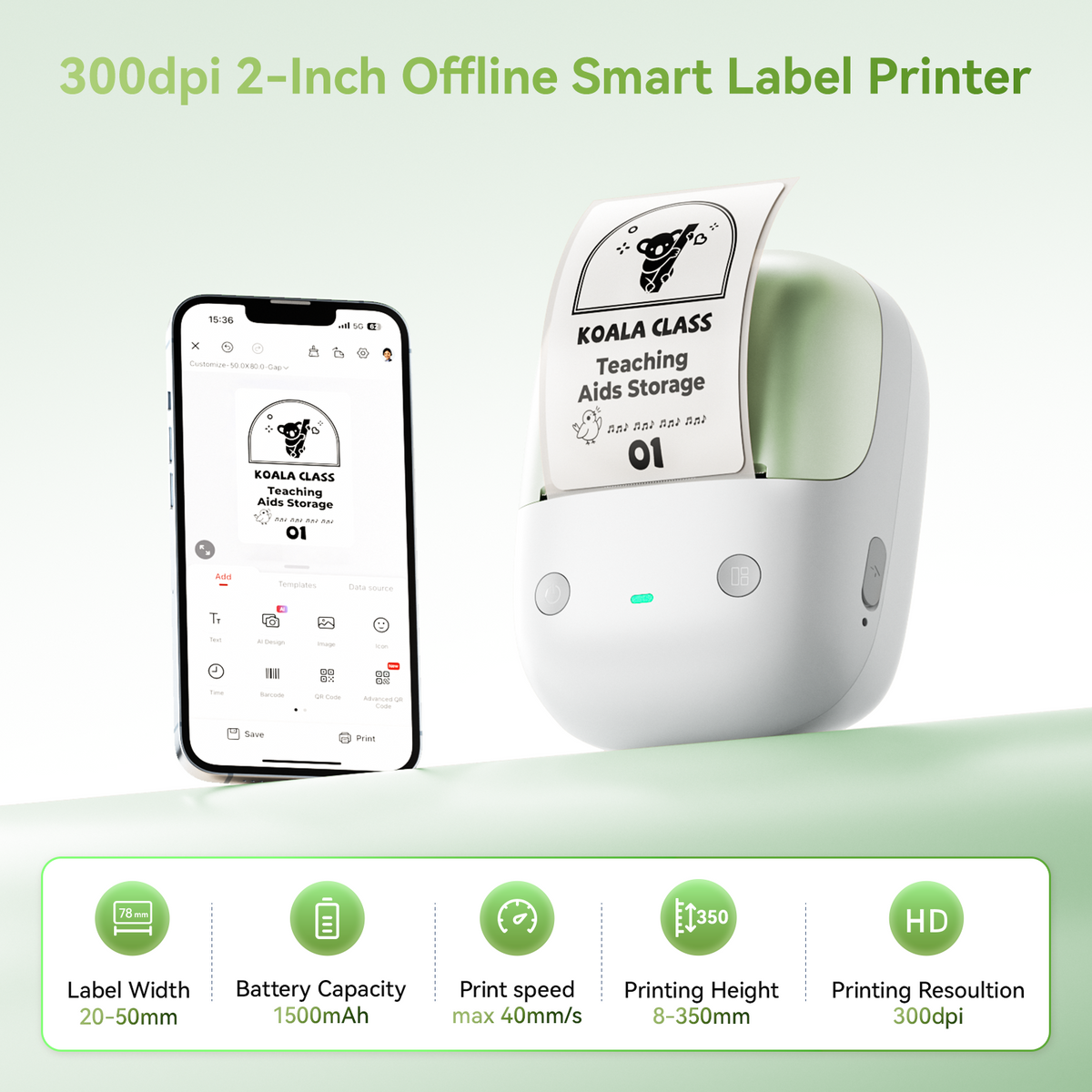 NIIMBOT - B2 Pro 300dpi Bluetooth Label Printer Incl Label Roll