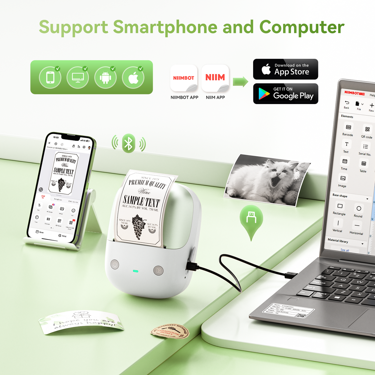 NIIMBOT - B2 Pro 300dpi Bluetooth Label Printer Incl Label Roll