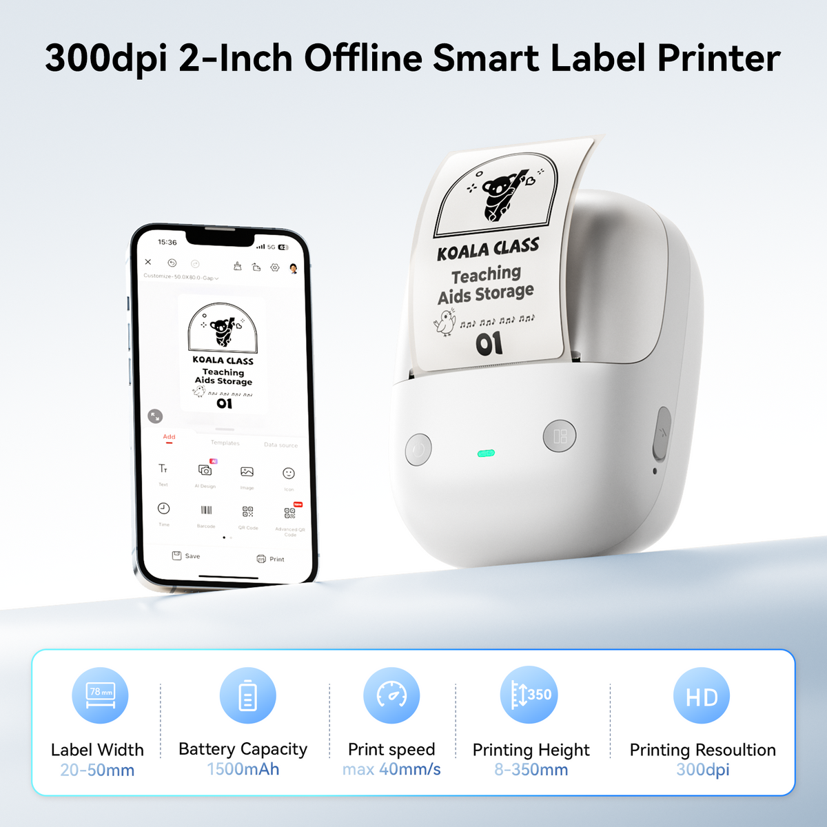 NIIMBOT - B2 Pro 300dpi Bluetooth Label Printer Incl Label Roll