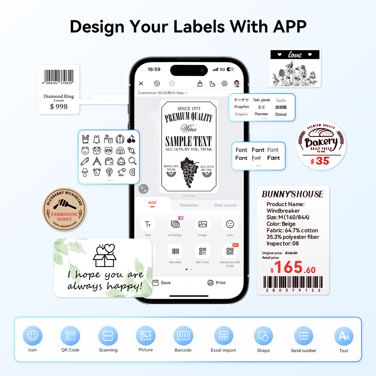 NIIMBOT - B2 Pro 300dpi Bluetooth Label Printer Incl Label Roll