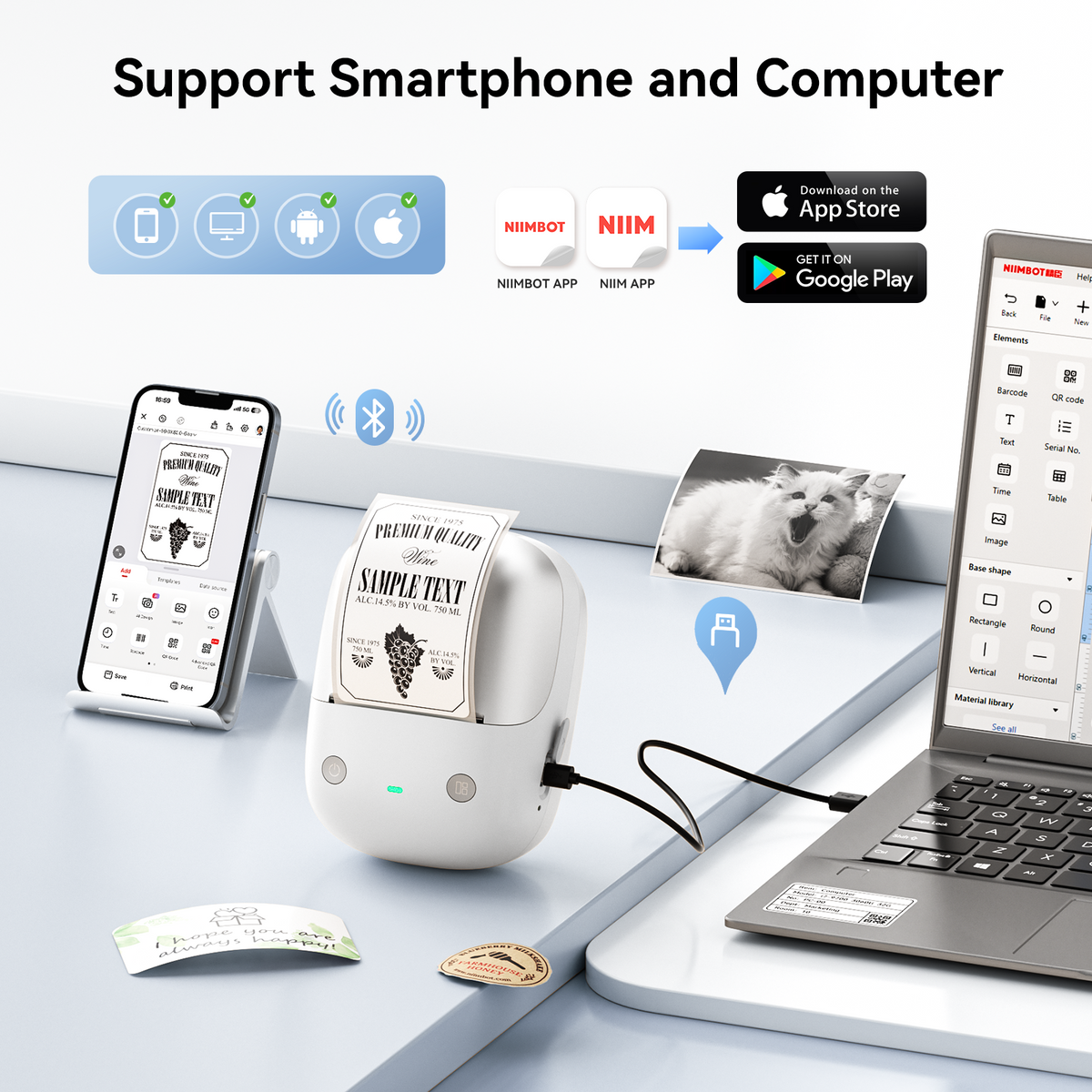 NIIMBOT - B2 Pro 300dpi Bluetooth Label Printer Incl Label Roll
