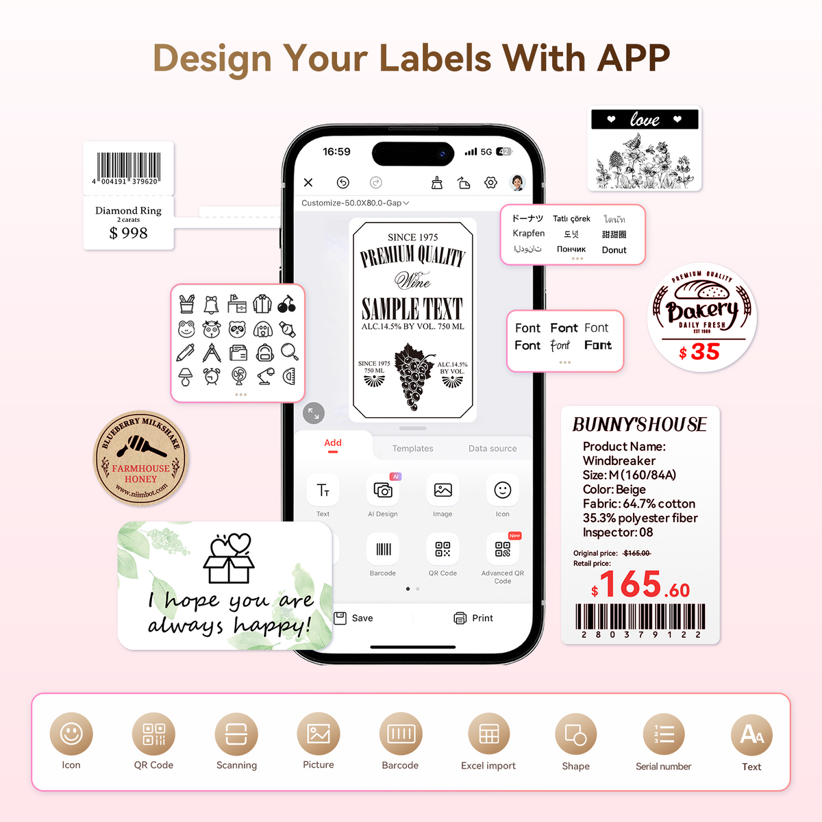 NIIMBOT - B2 Pro 300dpi Bluetooth Label Printer Incl Label Roll