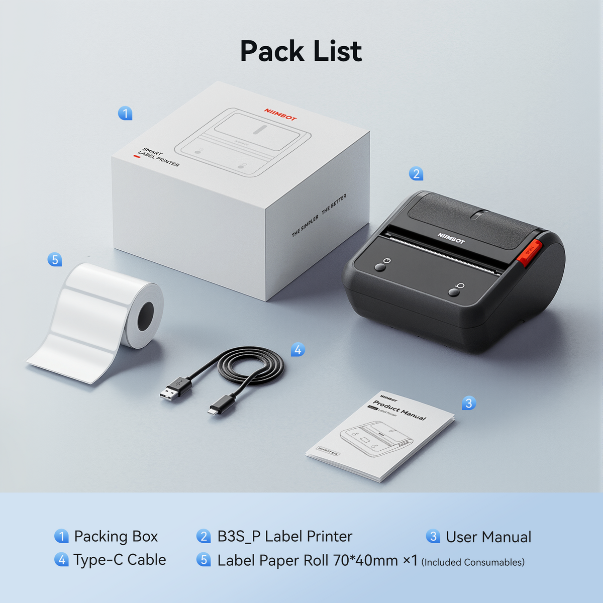 NIIMBOT - B3S_P Bluetooth Label Printer Incl Label Roll - Grey