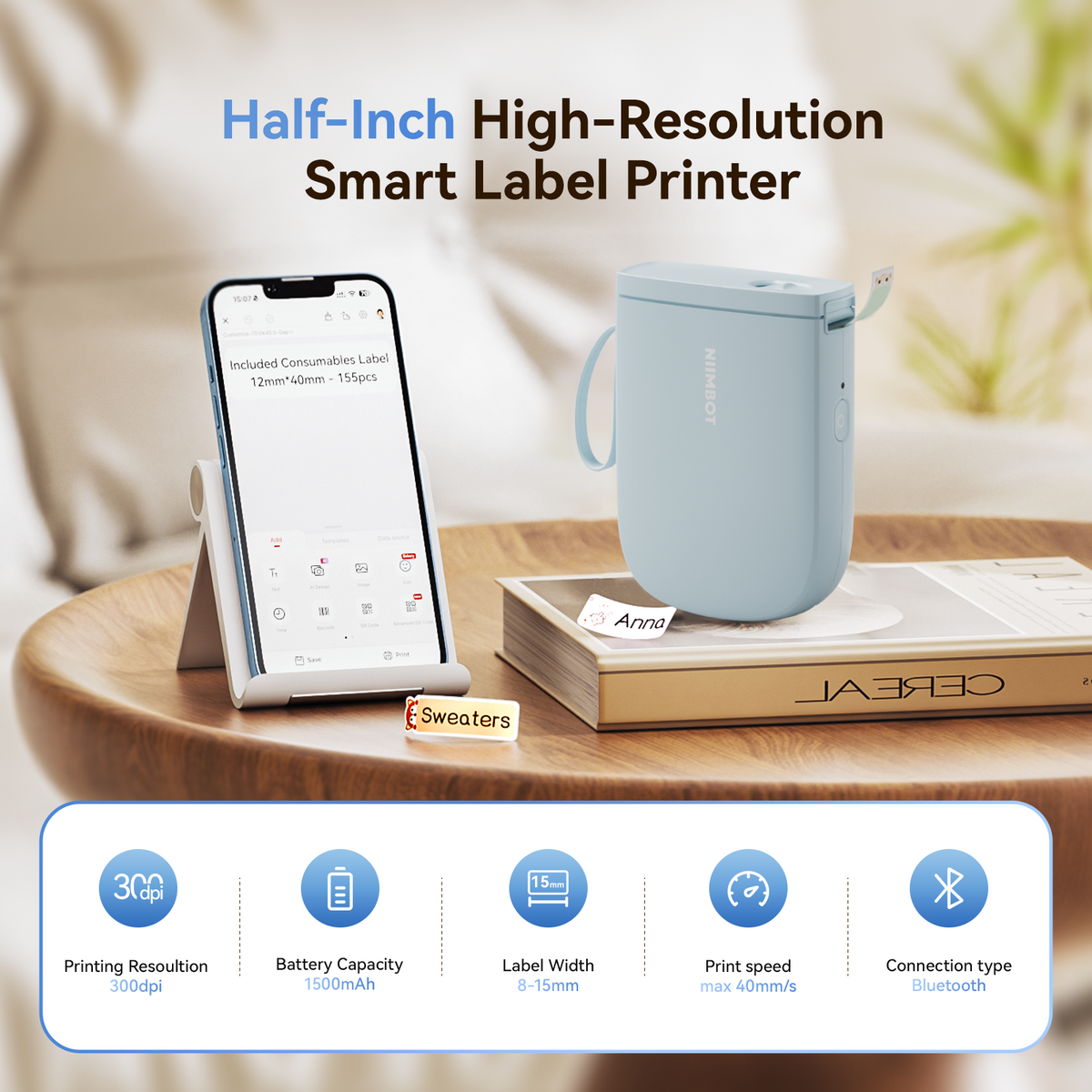 NIIMBOT - D11_H 300dpi Bluetooth Label Printer Incl Label Roll