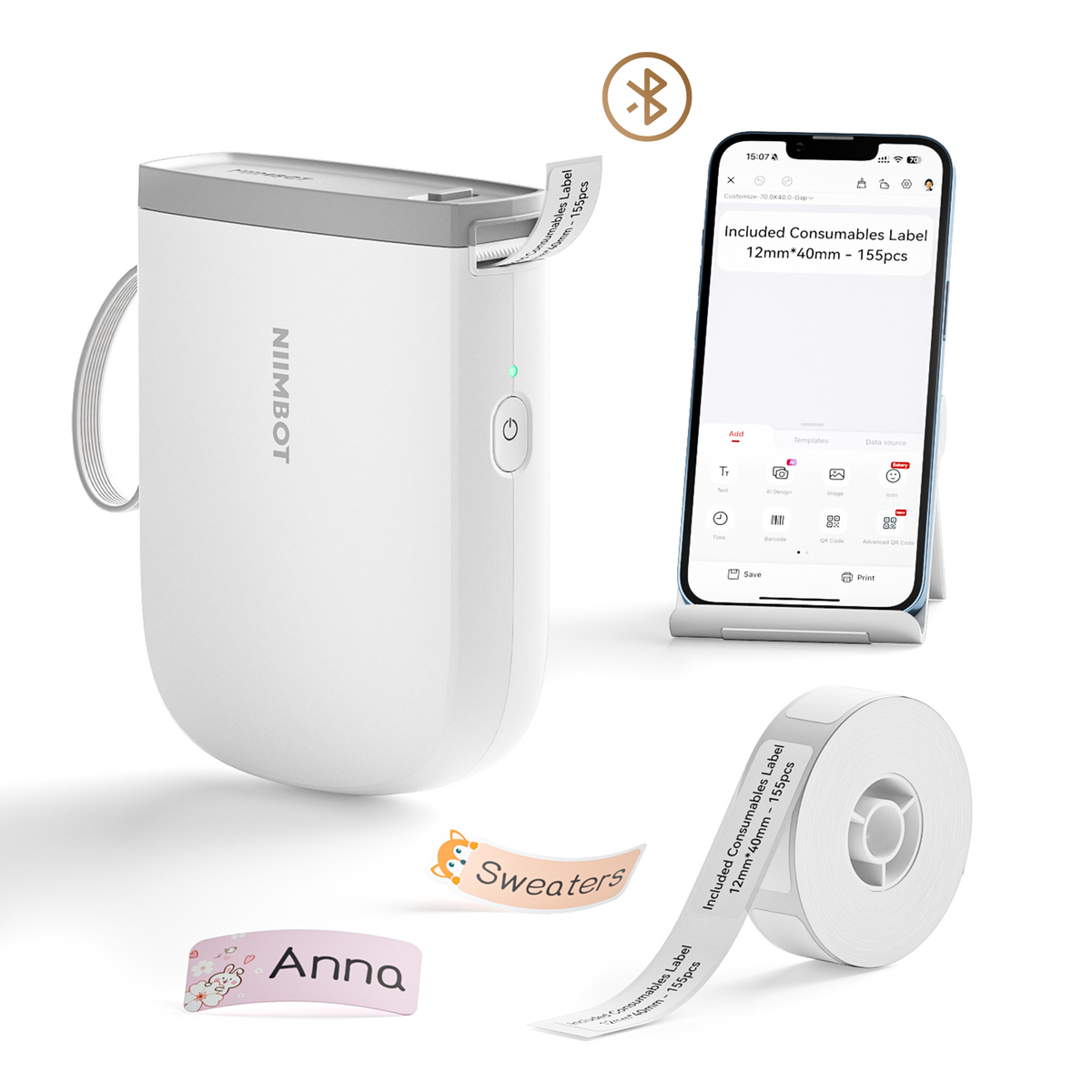 NIIMBOT - D11_H 300dpi Bluetooth Label Printer Incl Label Roll