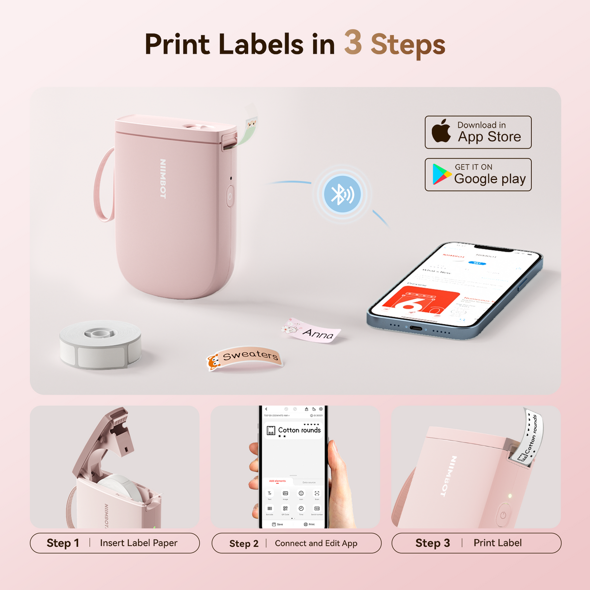 NIIMBOT - D11_H 300dpi Bluetooth Label Printer Incl Label Roll