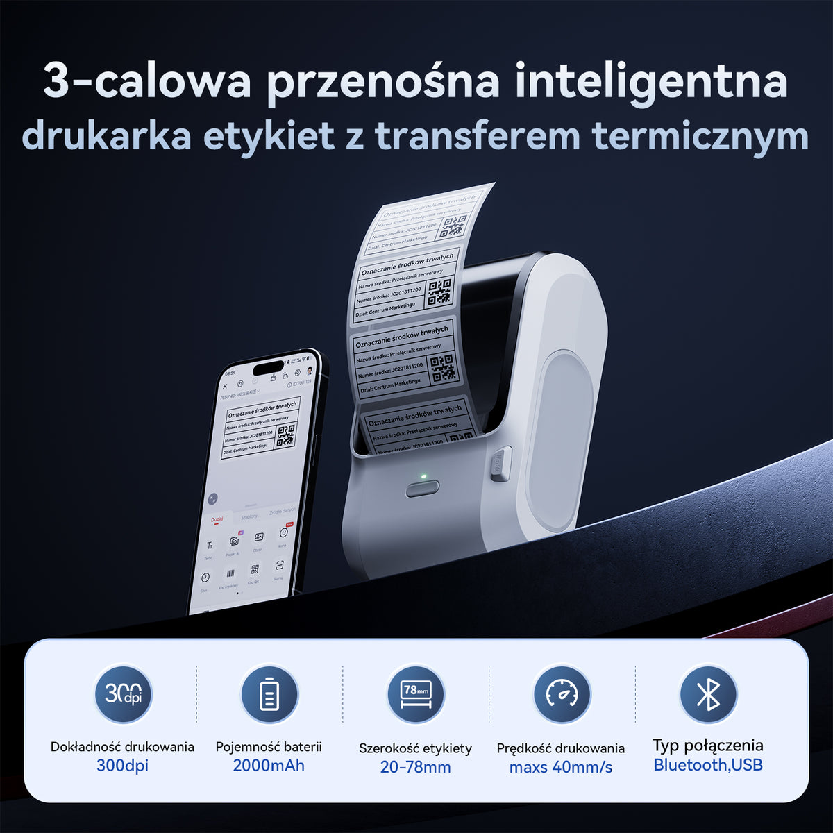 NIIMBOT - M3 Bluetooth Label Printer Incl Label Roll - White