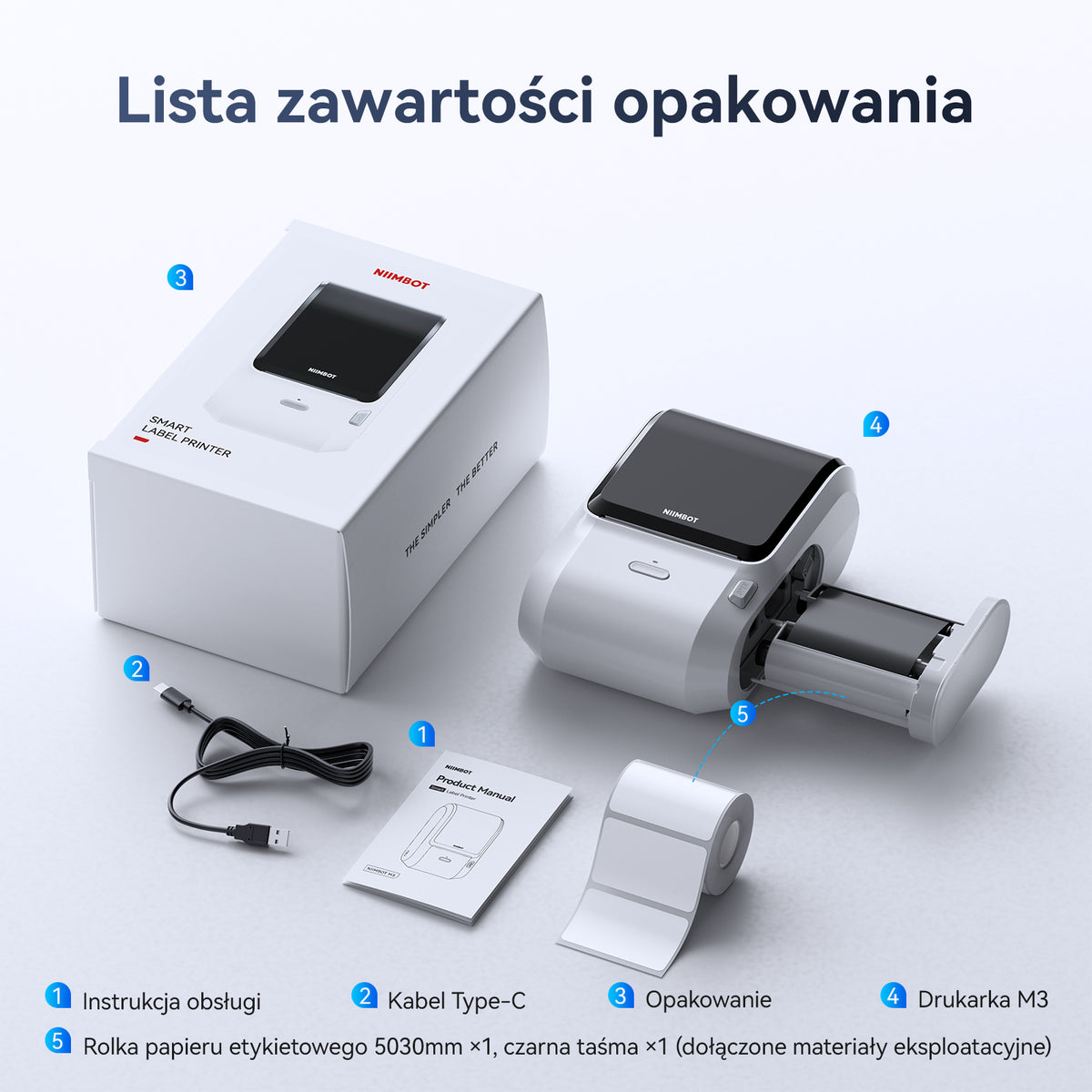NIIMBOT - M3 Bluetooth Label Printer Incl Label Roll - White