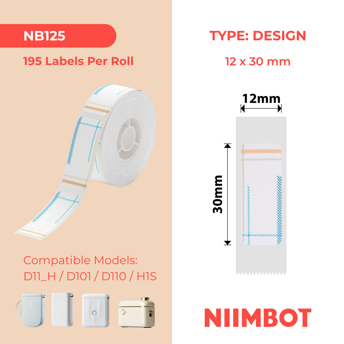 NIIMBOT - D Range - 12x30mm - Rainbows - 195 Labels