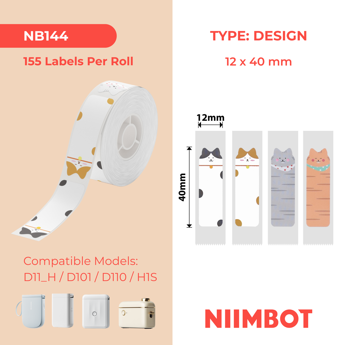 NIIMBOT - D Range - 12x40mm - Cat - 155 Labels