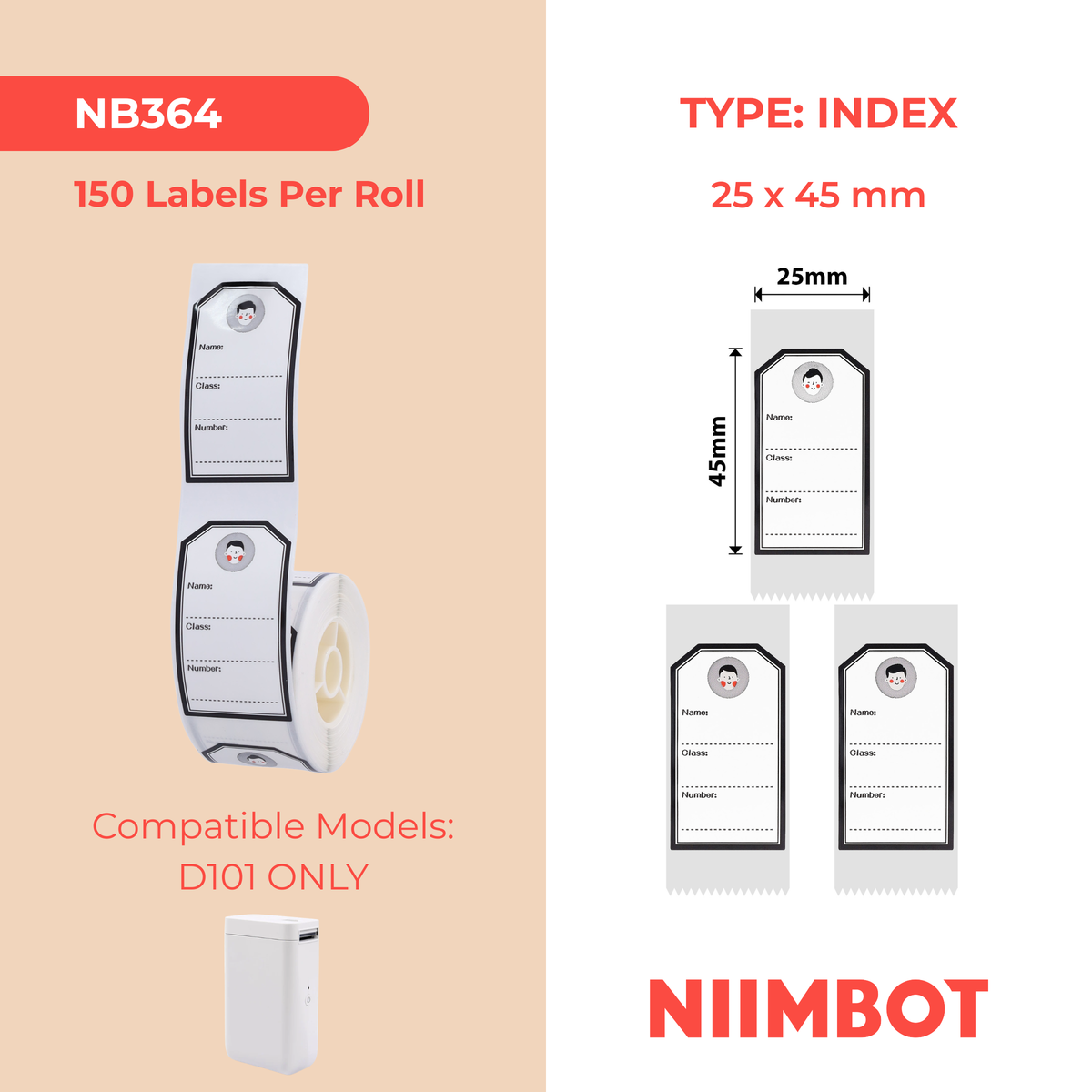 NIIMBOT - D101 Only - 25x45mm - Young Boy - 150 Labels