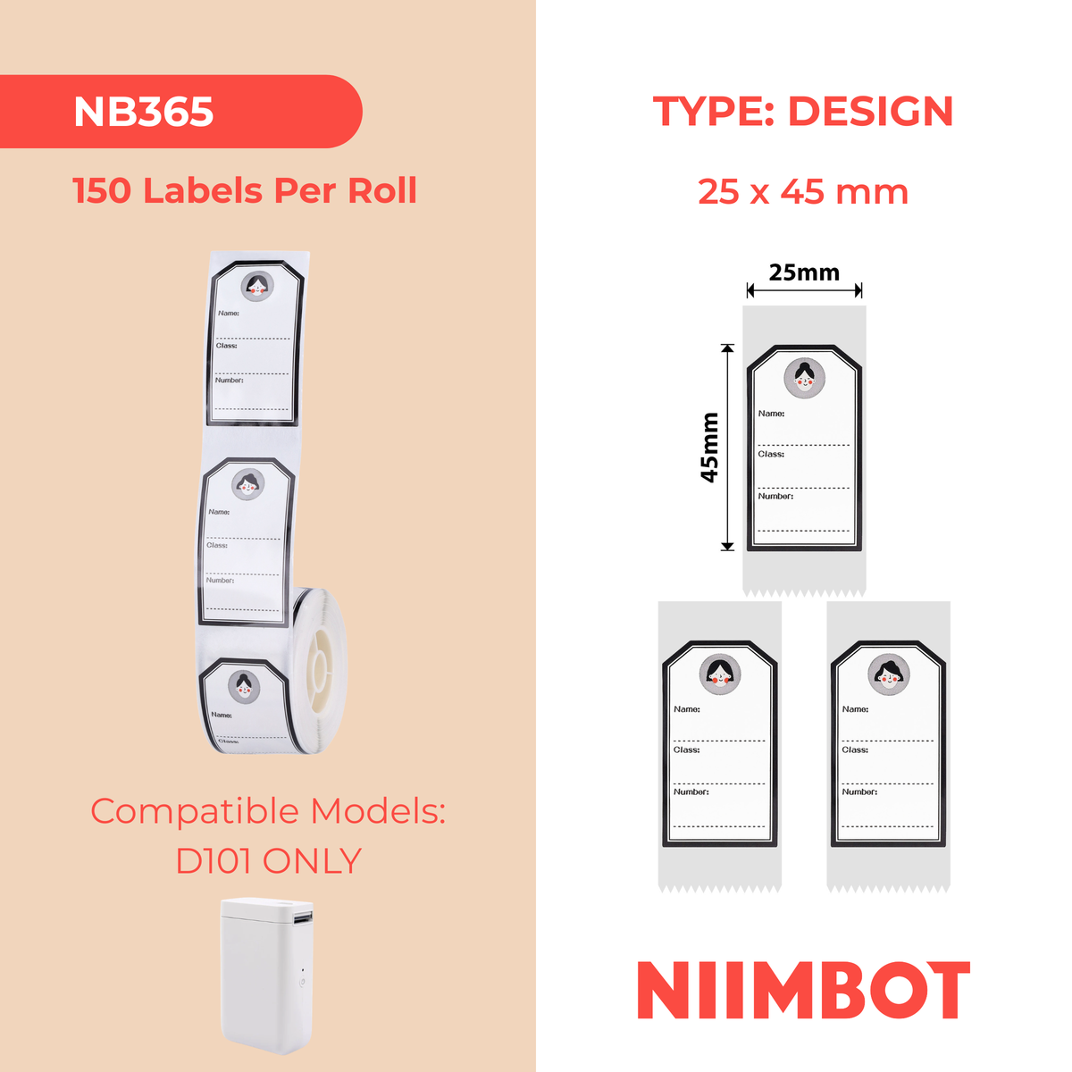 NIIMBOT - D101 Only - 25x45mm - Young Girl - 150 Labels