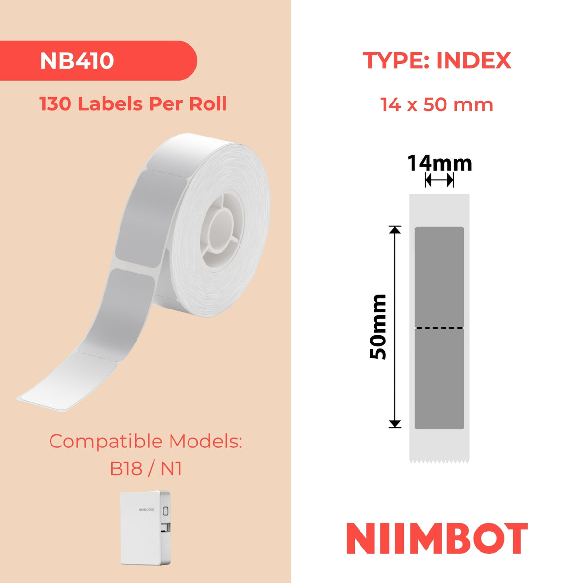 NIIMBOT - N1 - 14x50mm - Silver - 130 Labels