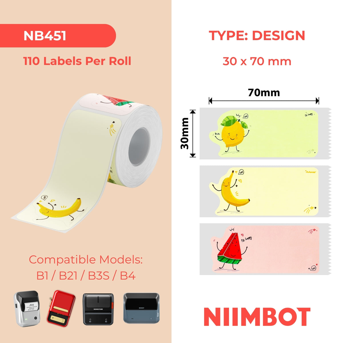 NIIMBOT - B Range - 30x70mm - Fruity Party - 110 Labels