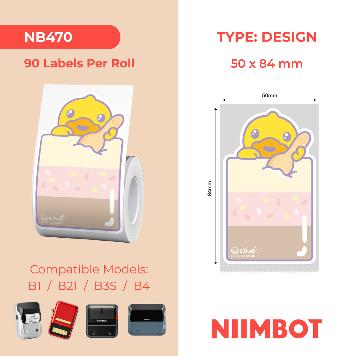 NIIMBOT - B Range - 50x84mm - Ice Cream Duck - 90 Labels