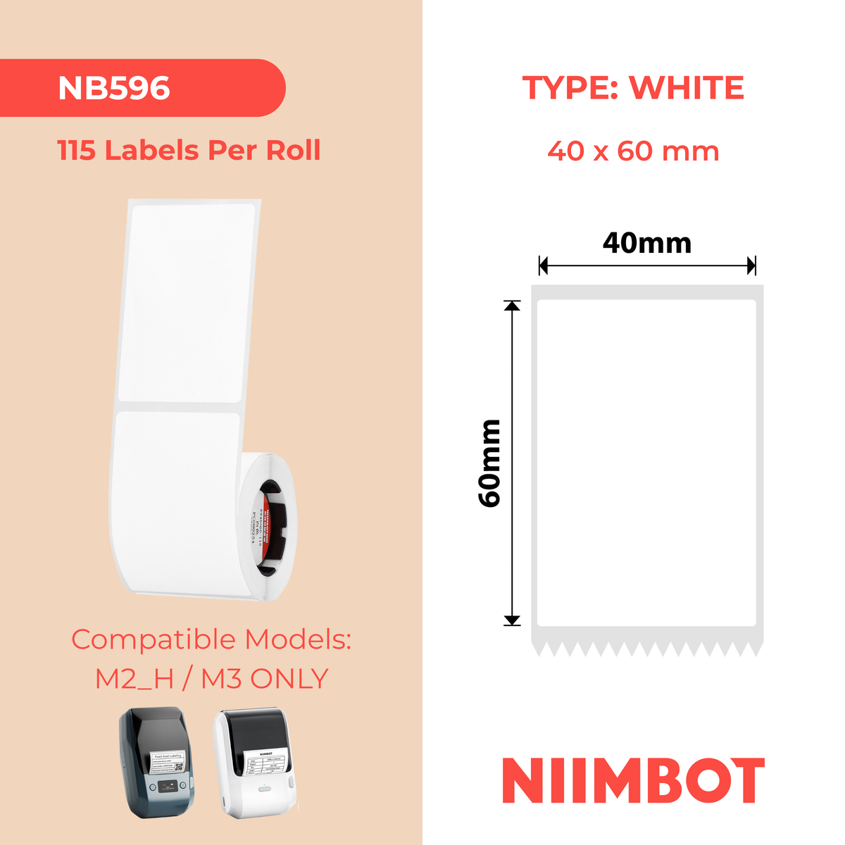 NIIMBOT - M Range - 40x60mm - White PET - 115 Labels