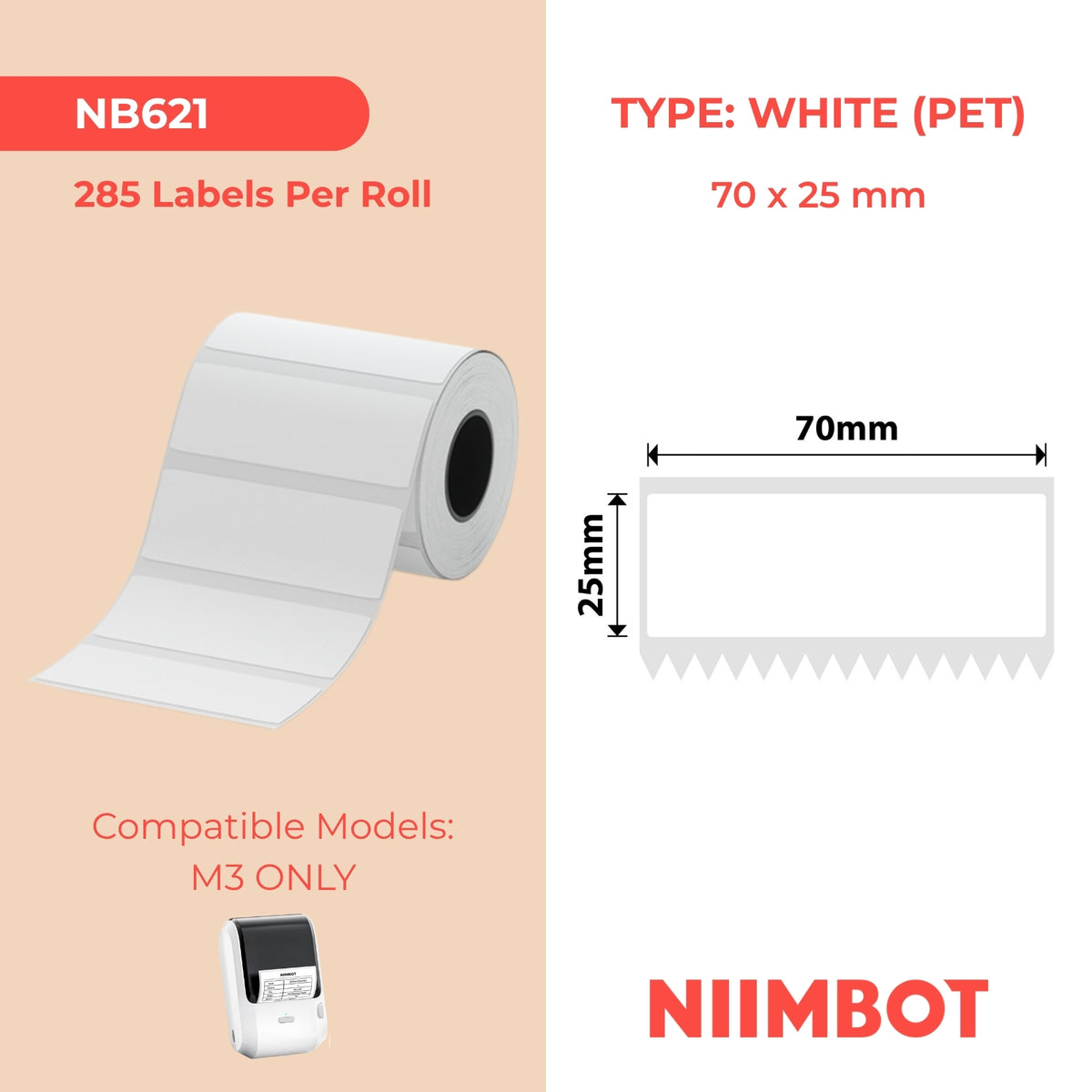 NIIMBOT - M3 Only - 70x25mm - White - 285 Labels
