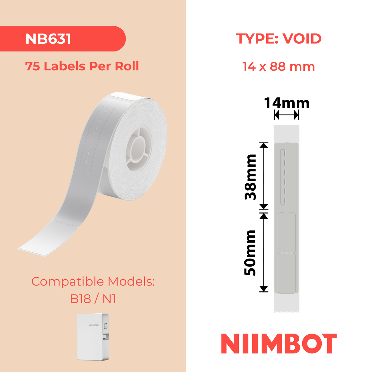 NIIMBOT - N1 - 14x88mm - Silver Void Jewellery - 75 Labels