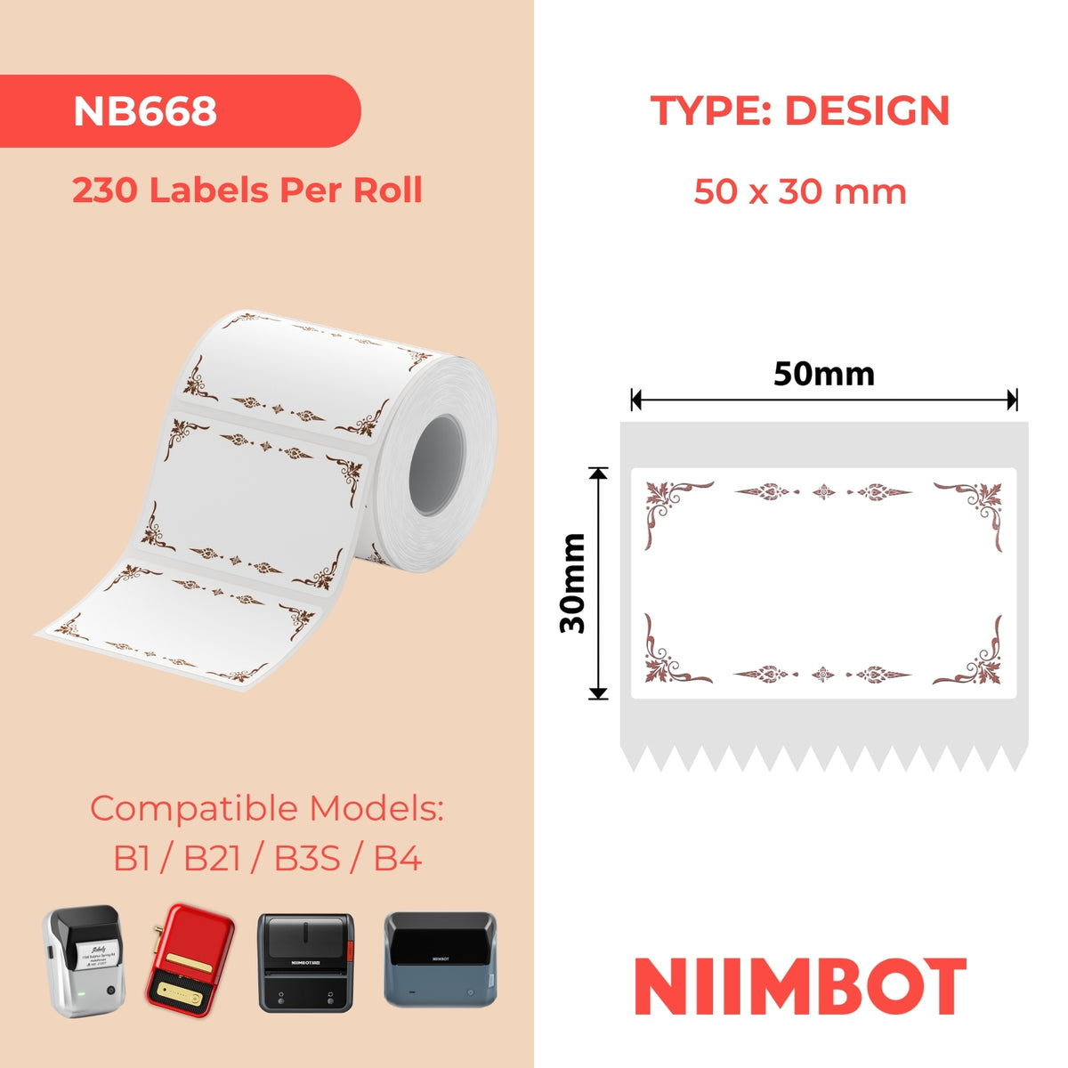 NIIMBOT - B Range - 50x30mm - Pattern B - 230 Labels