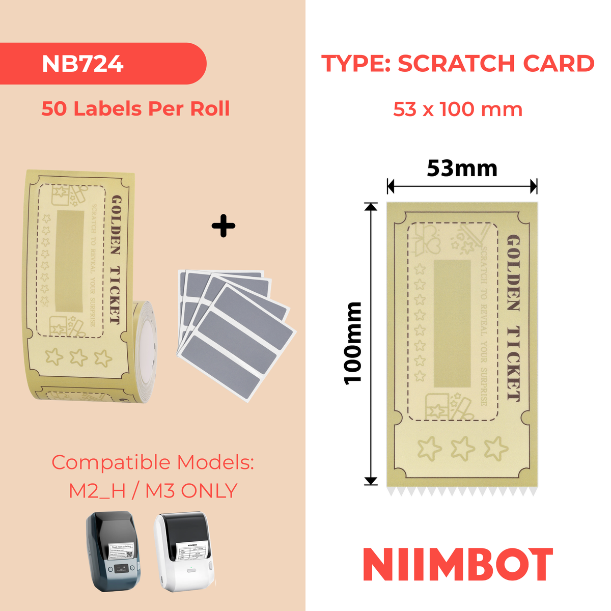 NIIMBOT - M Range - 53x100mm - 50 Gold Scratch Cards
