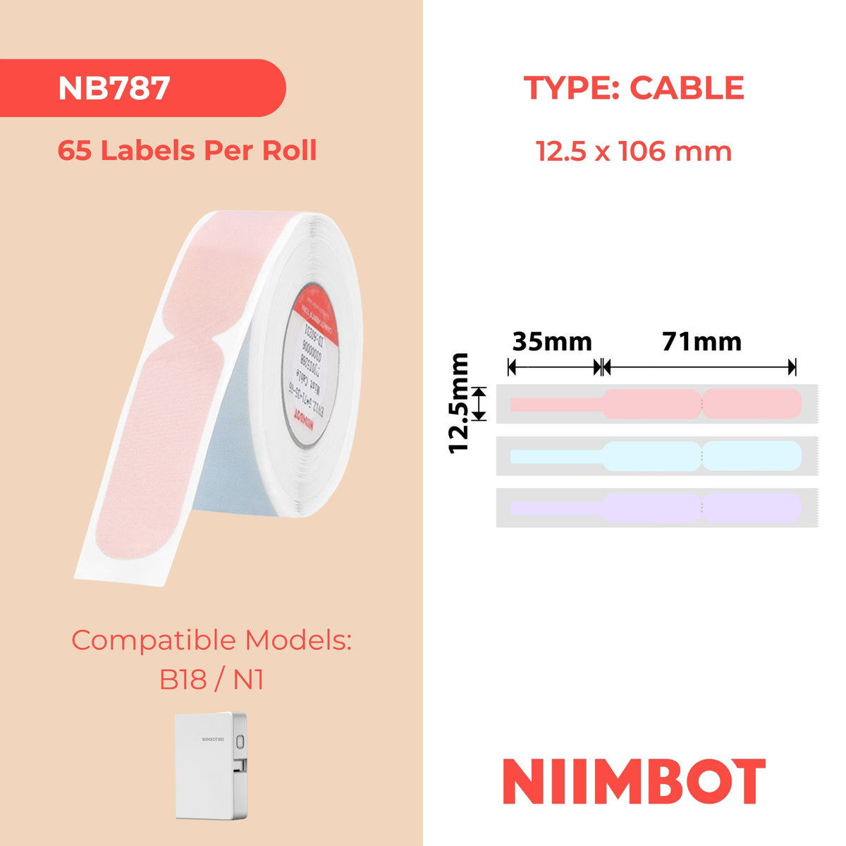 NIIMBOT - N1 - 12.5x71+35mm - Cable - 65 Labels - CN