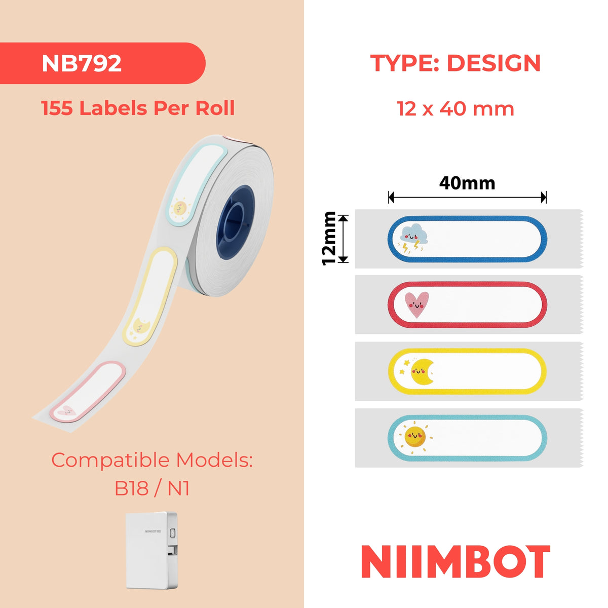 NIIMBOT - N1 - 12x40mm - Cartoon Patterns B - 155 Labels