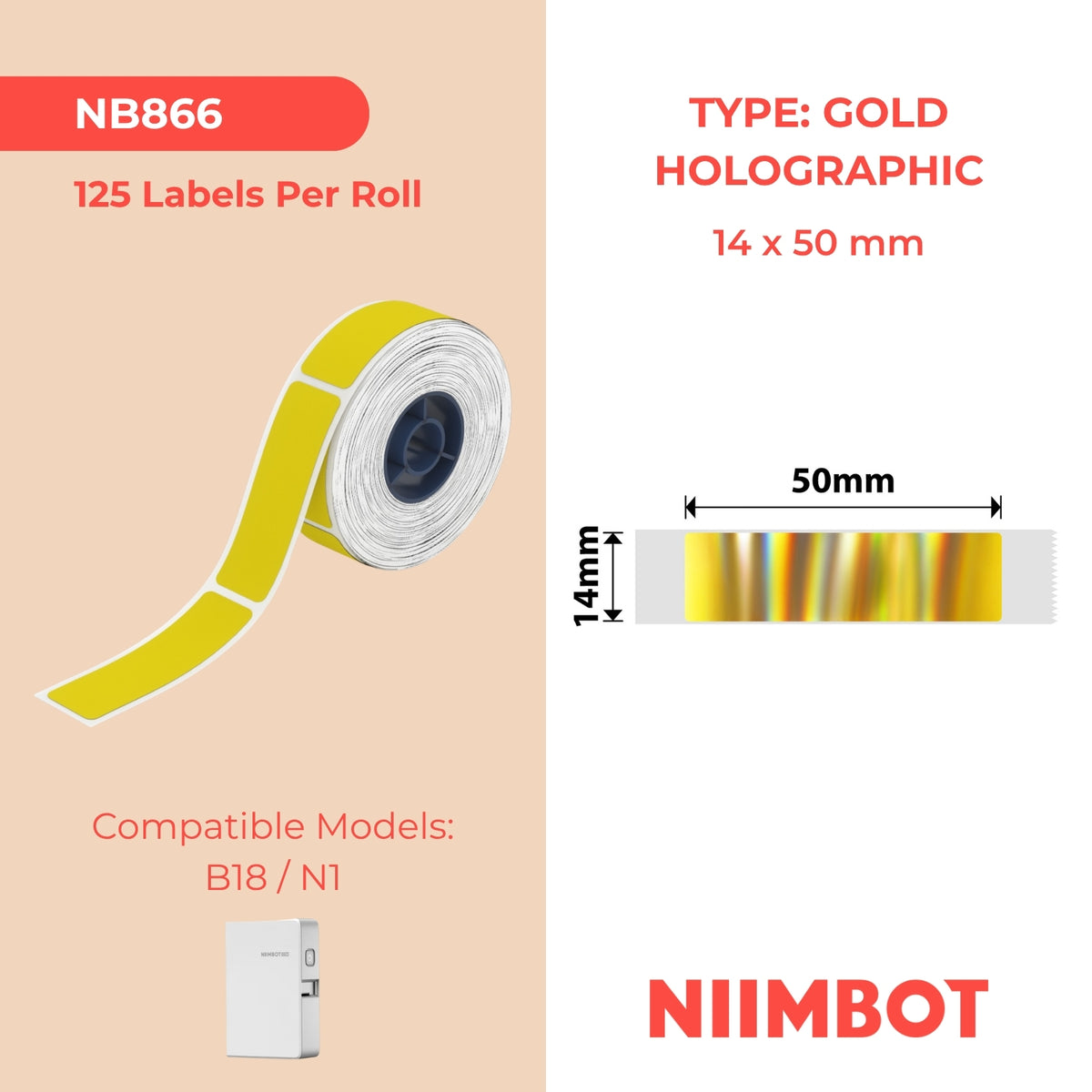 NIIMBOT - N1 - 14x50mm - Hologram - G - 125 Labels