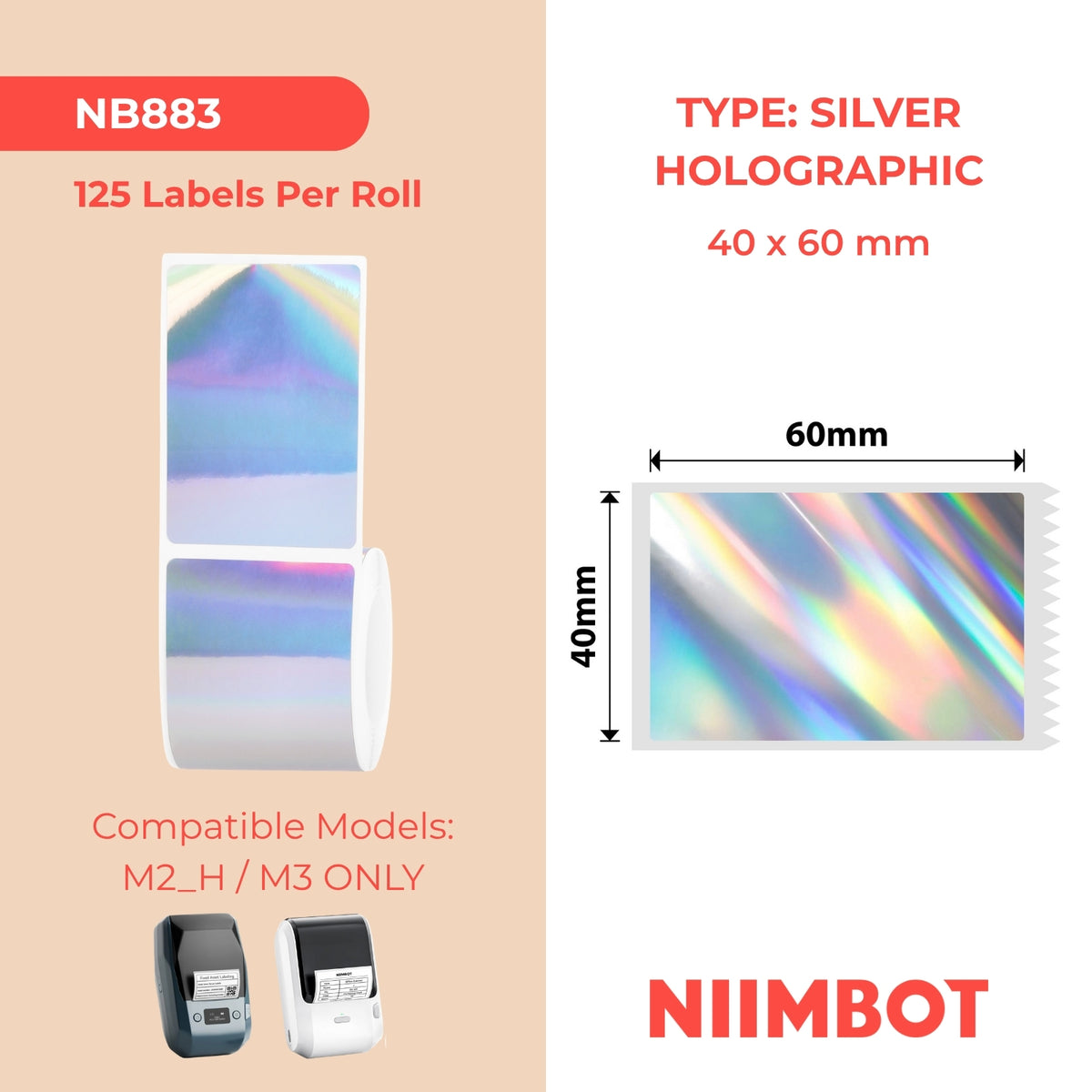 NIIMBOT - M Range - 40x60mm - Silver Laser - 125 Labels