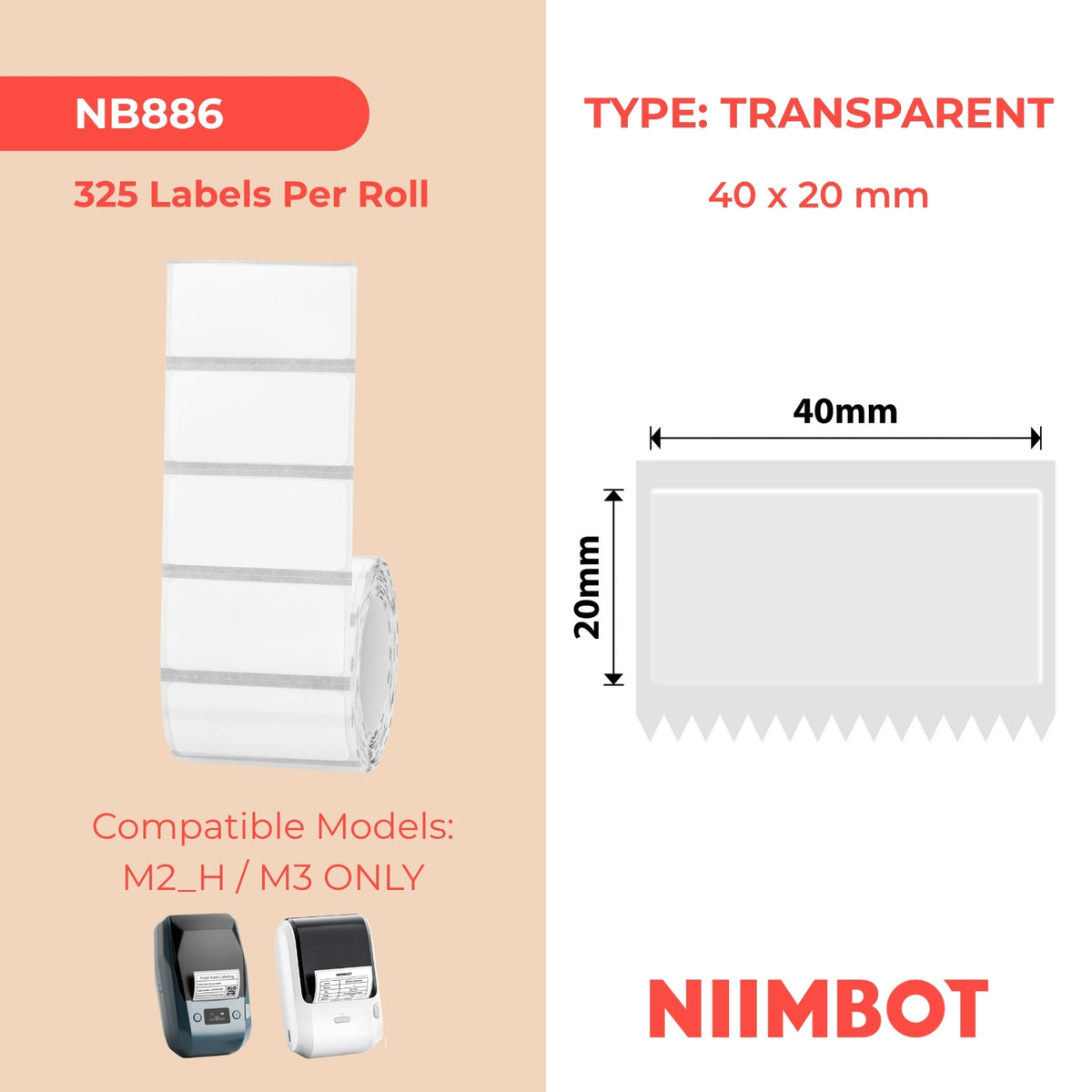 NIIMBOT - M Range - 40x20mm - Transparent - 325 Labels