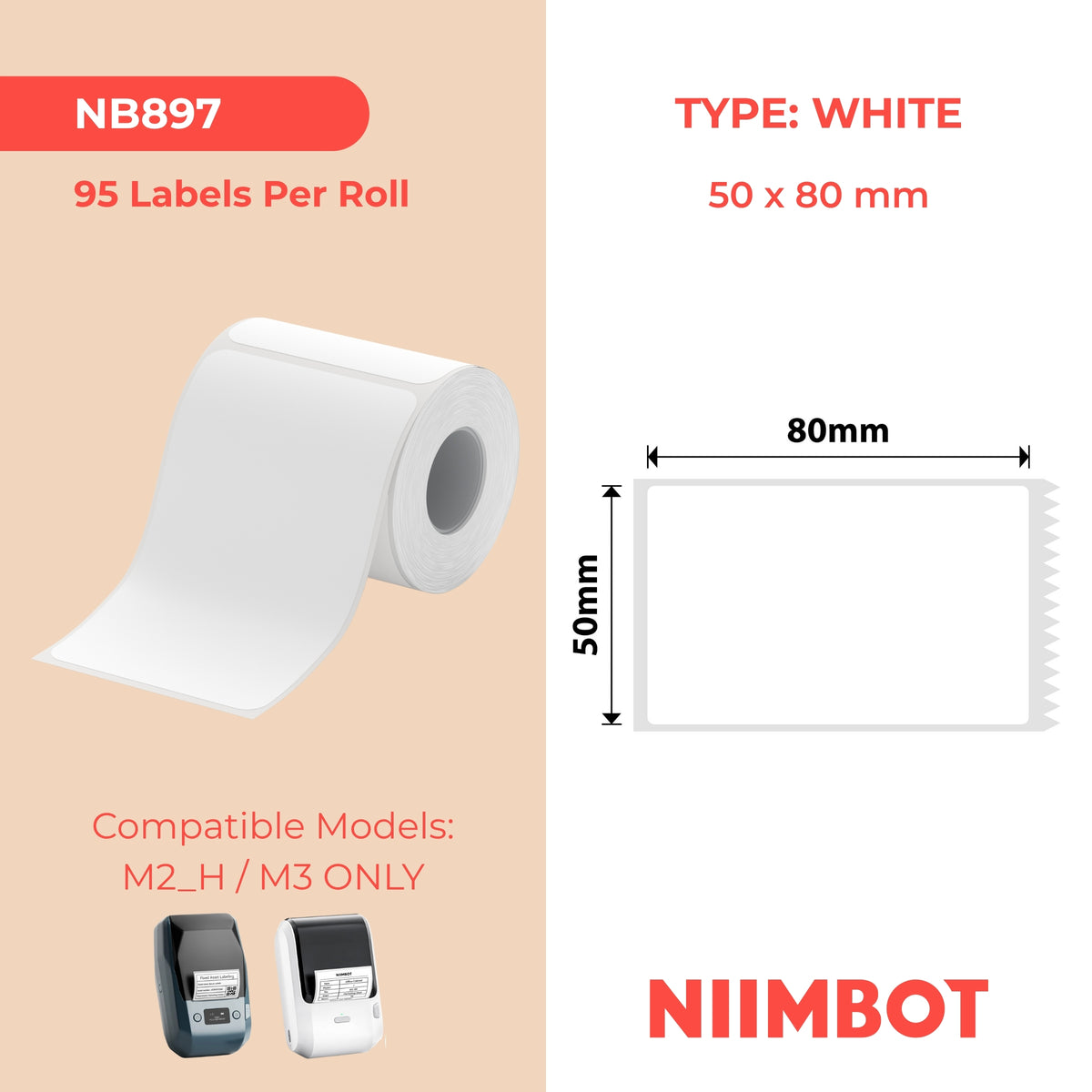 NIIMBOT - M Range - 50x80mm - White - 95 Labels