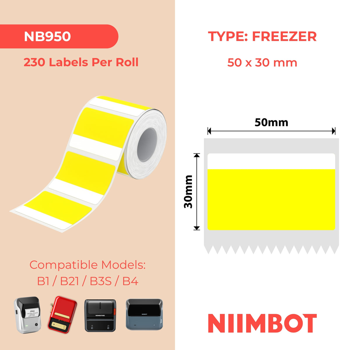 NIIMBOT - B Range - 50x30mm - Frozen Yellow / White - 230 Labels
