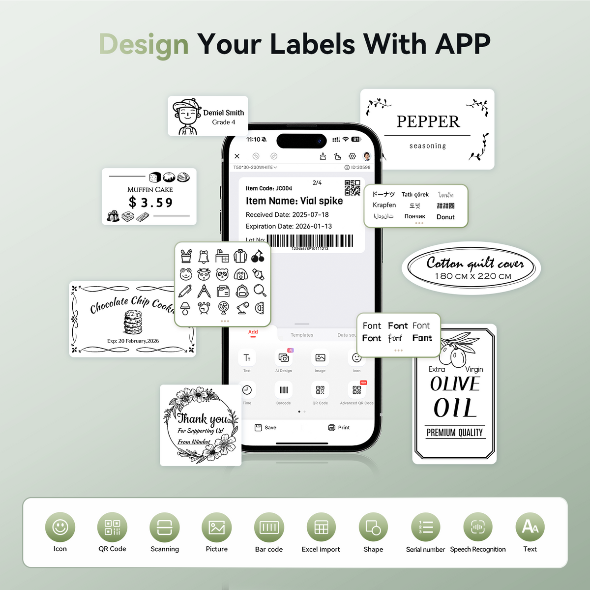 NIIMBOT - B1 Bluetooth Label Printer Incl Label Roll