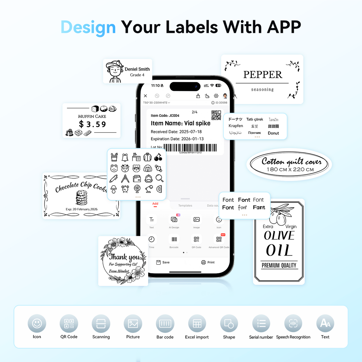 NIIMBOT - B1 Bluetooth Label Printer Incl Label Roll