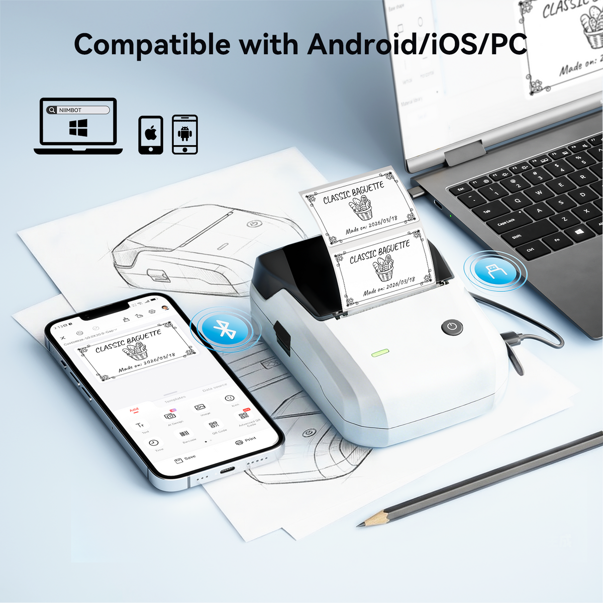 NIIMBOT - B1 Bluetooth Label Printer Incl Label Roll