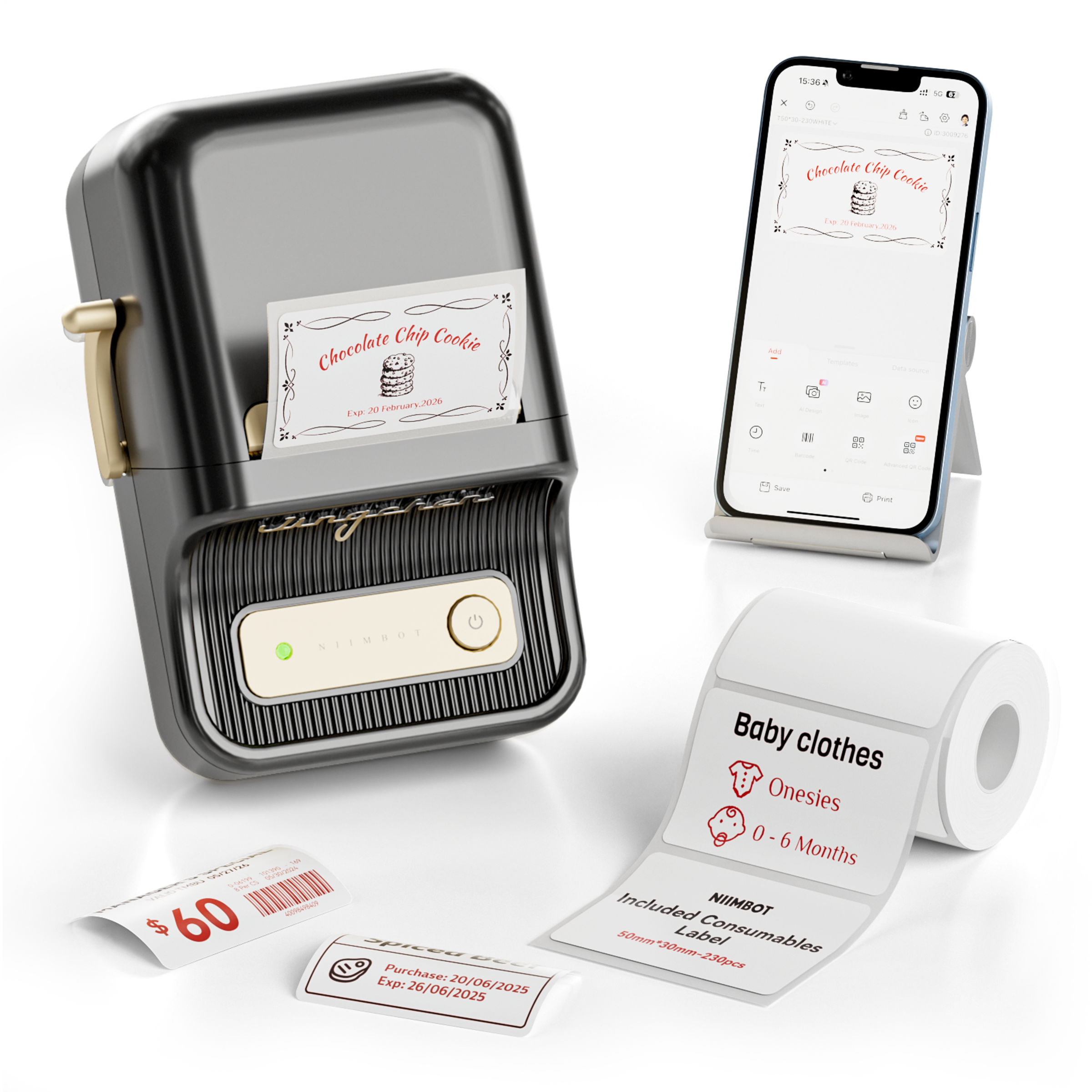 NIIMBOT - B21 Pro 300dpi Bluetooth Label Printer Incl Label Roll