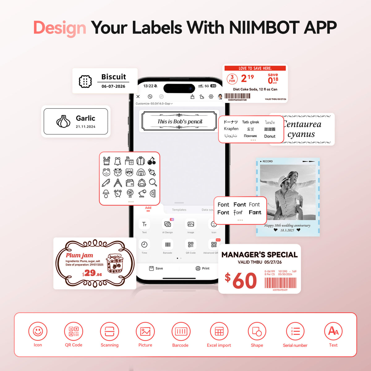 NIIMBOT - B21 Pro 300dpi Bluetooth Label Printer Incl Label Roll