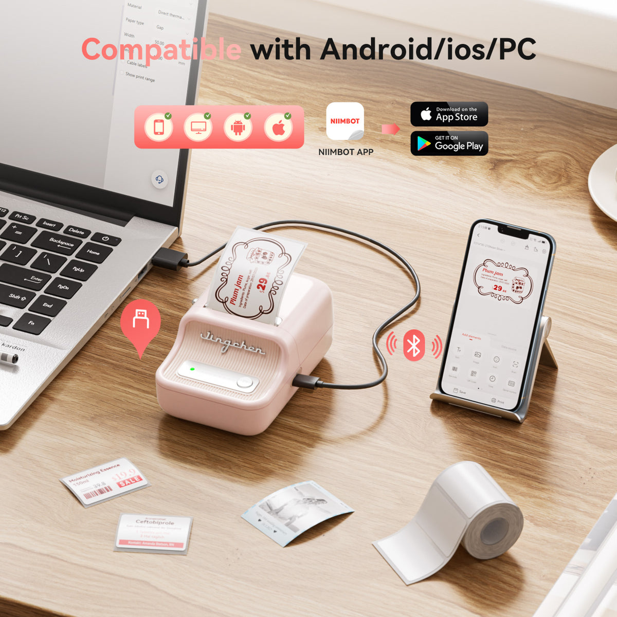 NIIMBOT - B21 Pro 300dpi Bluetooth Label Printer Incl Label Roll