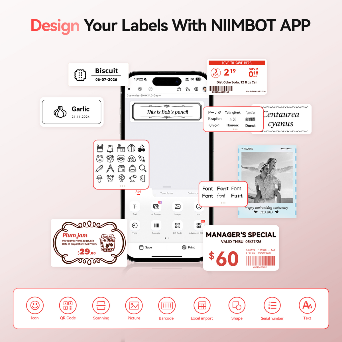 NIIMBOT - B21 Pro 300dpi Bluetooth Label Printer Incl Label Roll