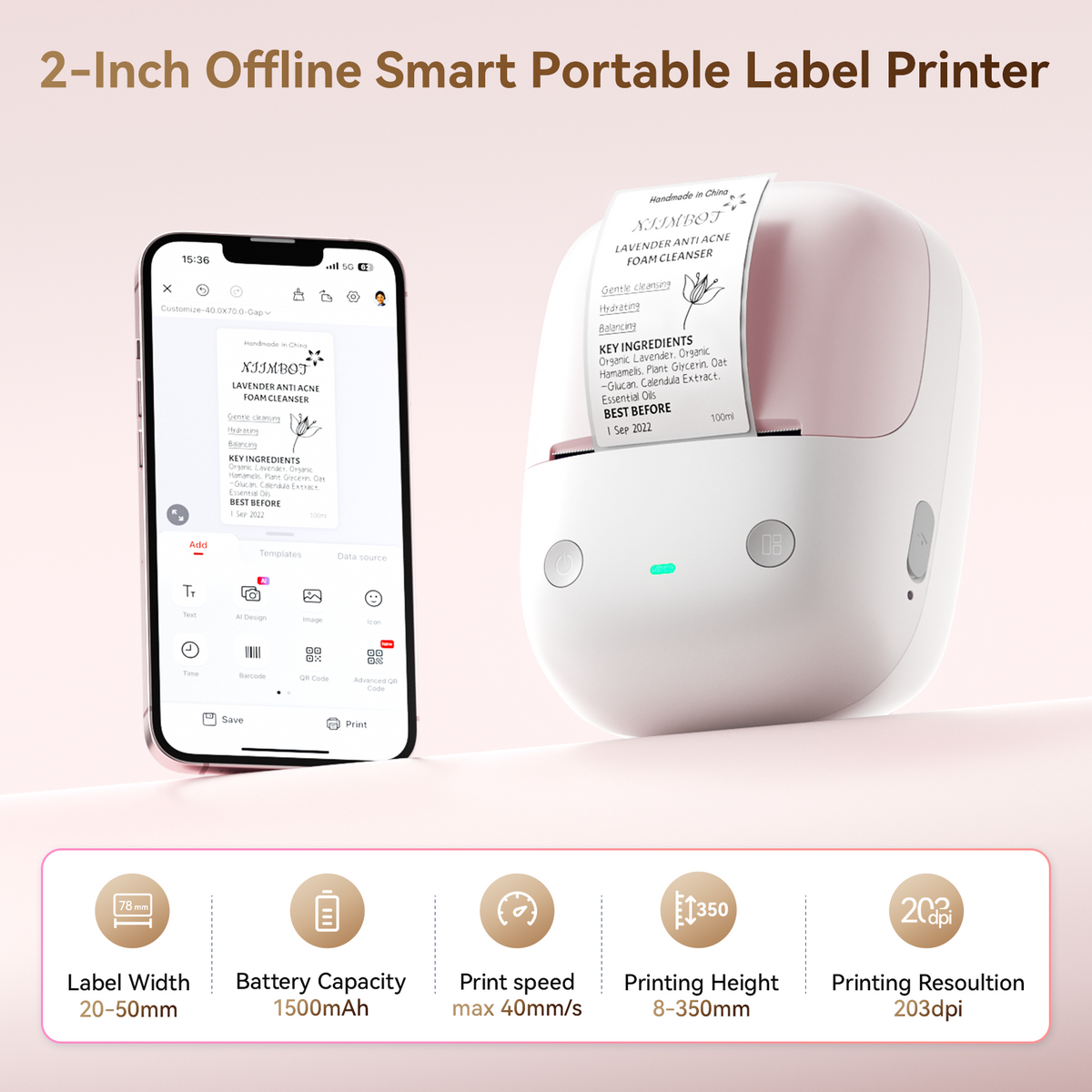 NIIMBOT - B2 Bluetooth Label Printer Incl Label Roll