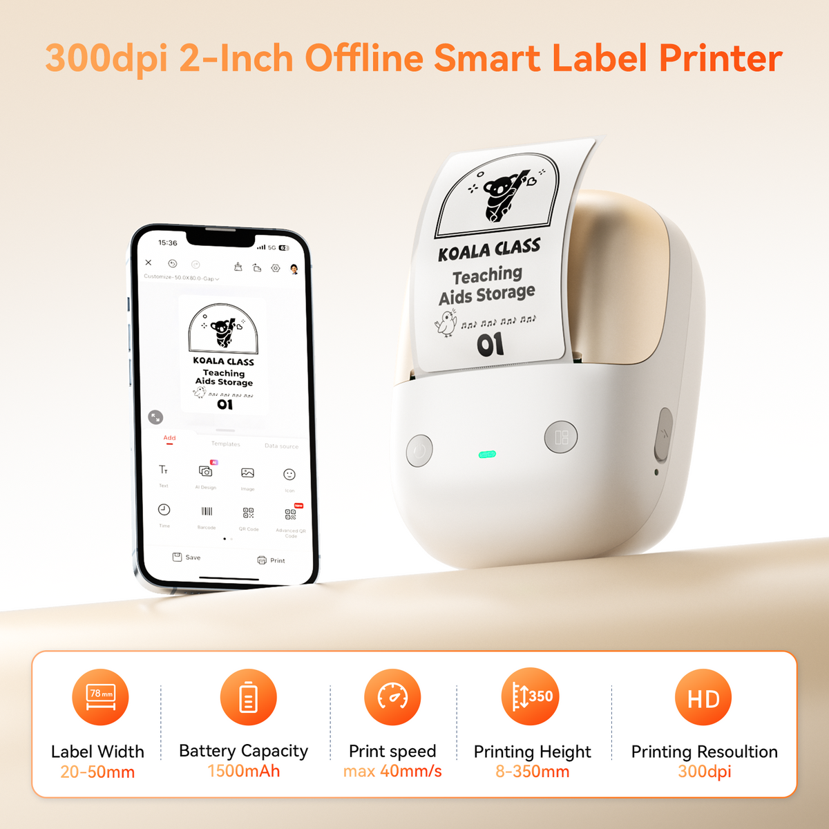 NIIMBOT - B2 Pro 300dpi Bluetooth Label Printer Incl Label Roll