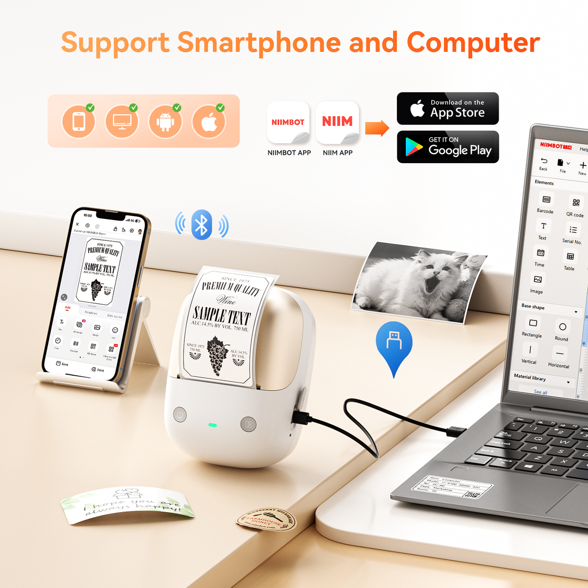 NIIMBOT - B2 Pro 300dpi Bluetooth Label Printer Incl Label Roll