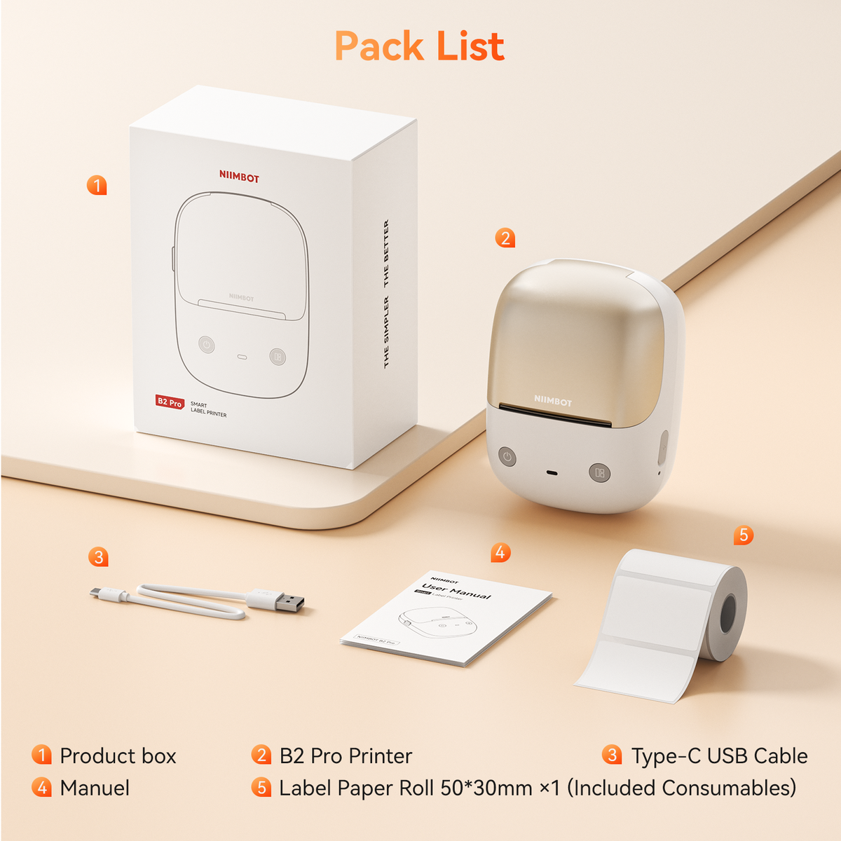 NIIMBOT - B2 Pro 300dpi Bluetooth Label Printer Incl Label Roll