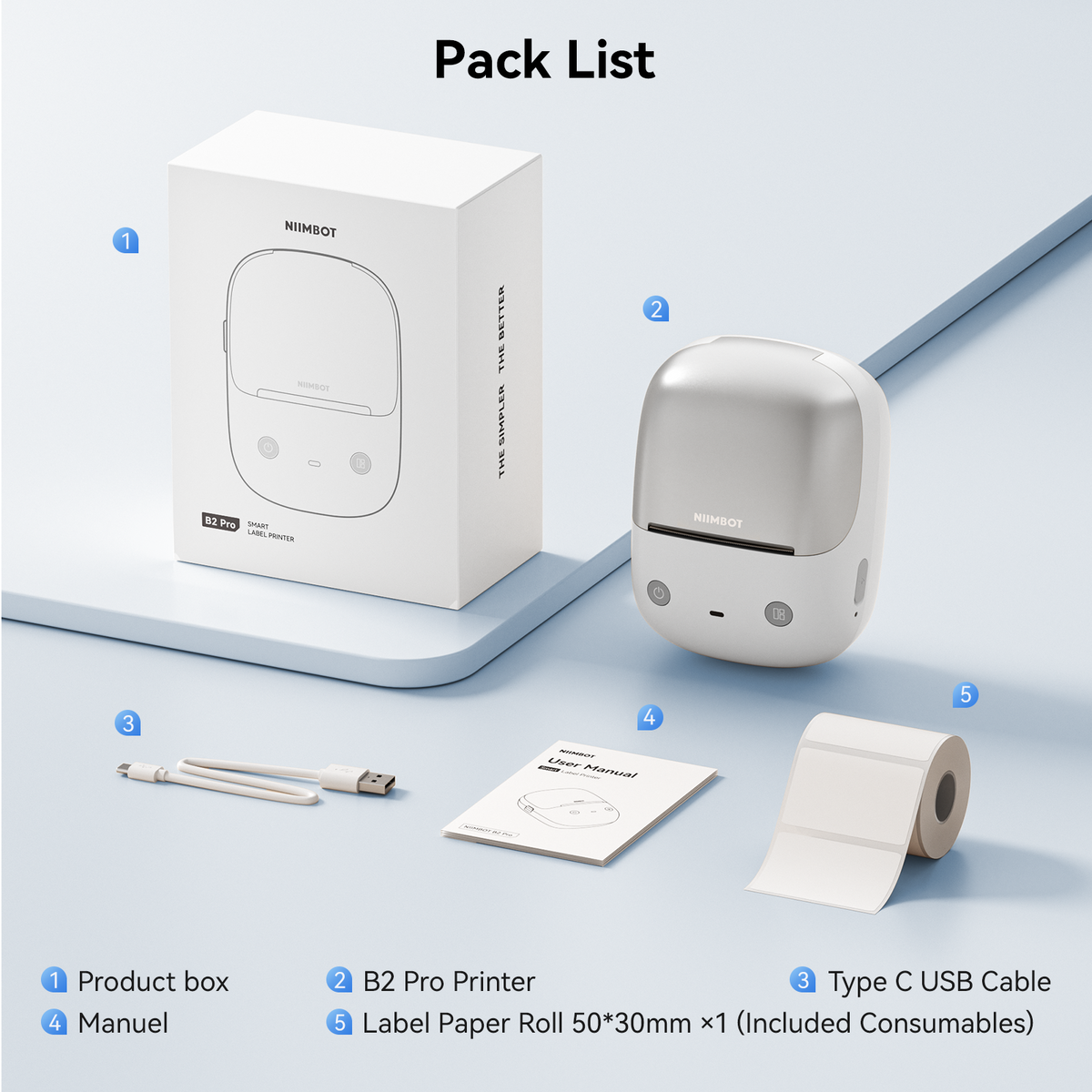 NIIMBOT - B2 Pro 300dpi Bluetooth Label Printer Incl Label Roll